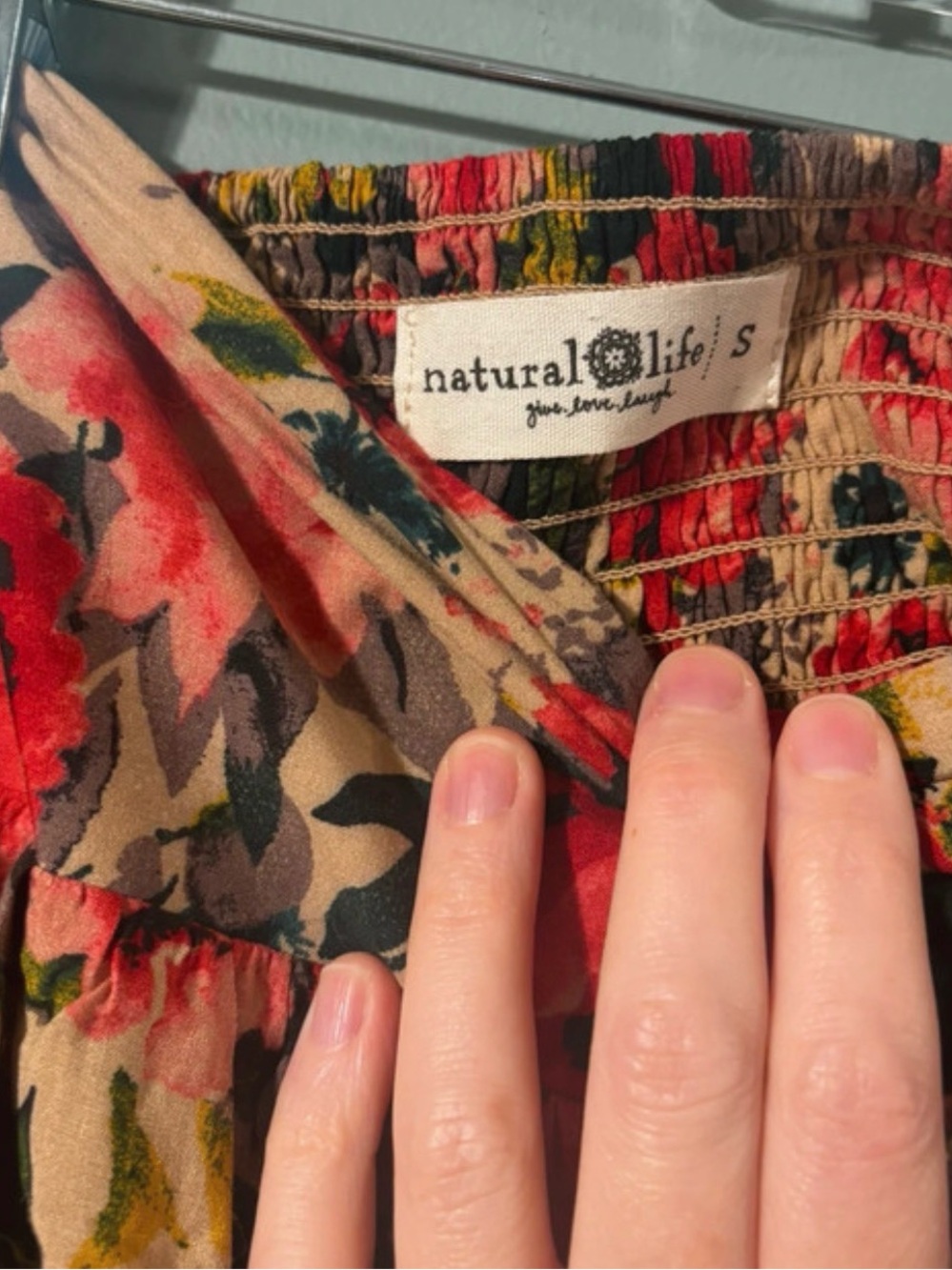 NATURAL LIFE Beige Maxi Skirt with Red, Pink & Yellow Floral Print - Picture 2 of 5